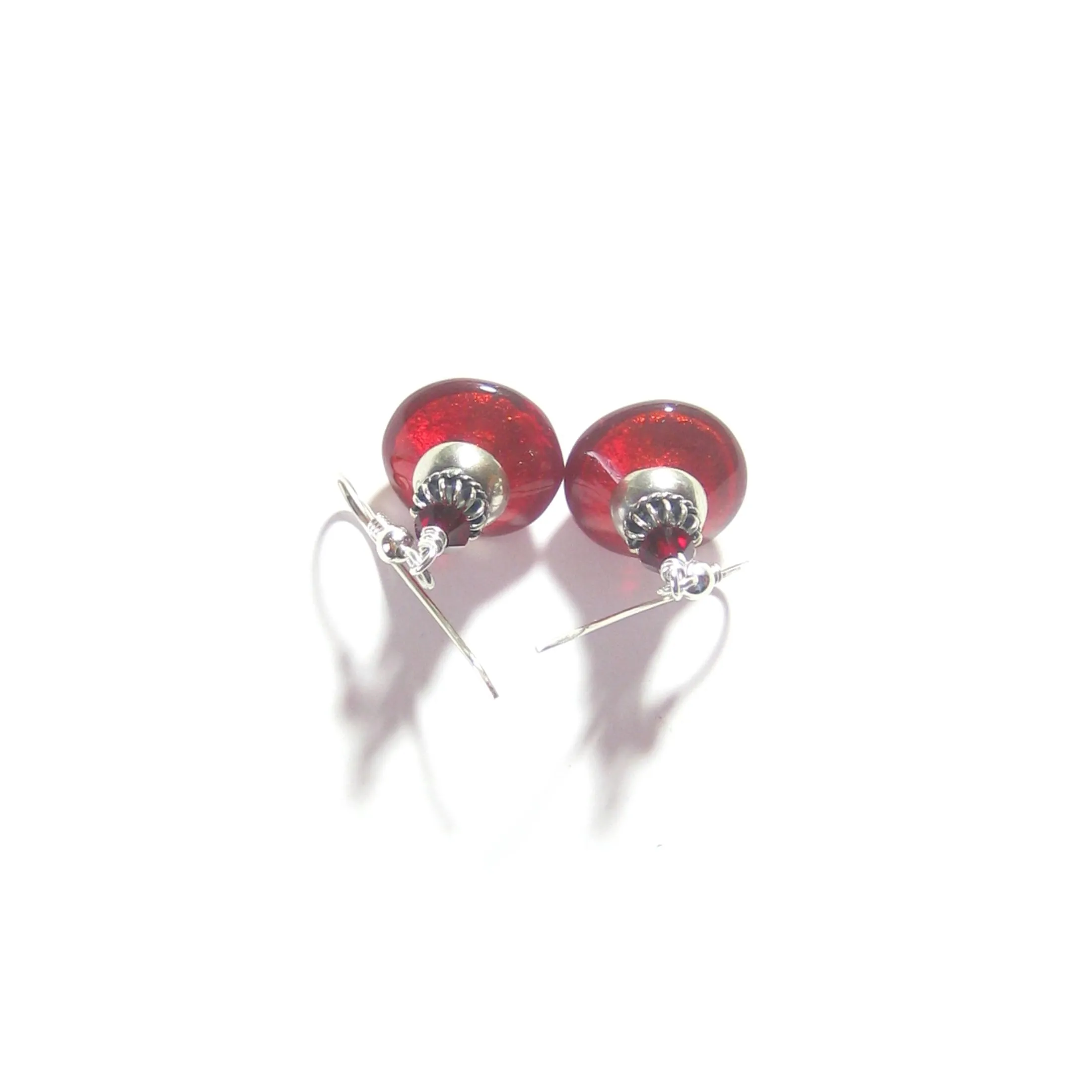 Murano Glass Red Bicone Sterling Silver Earrings, Venetian Jewelry