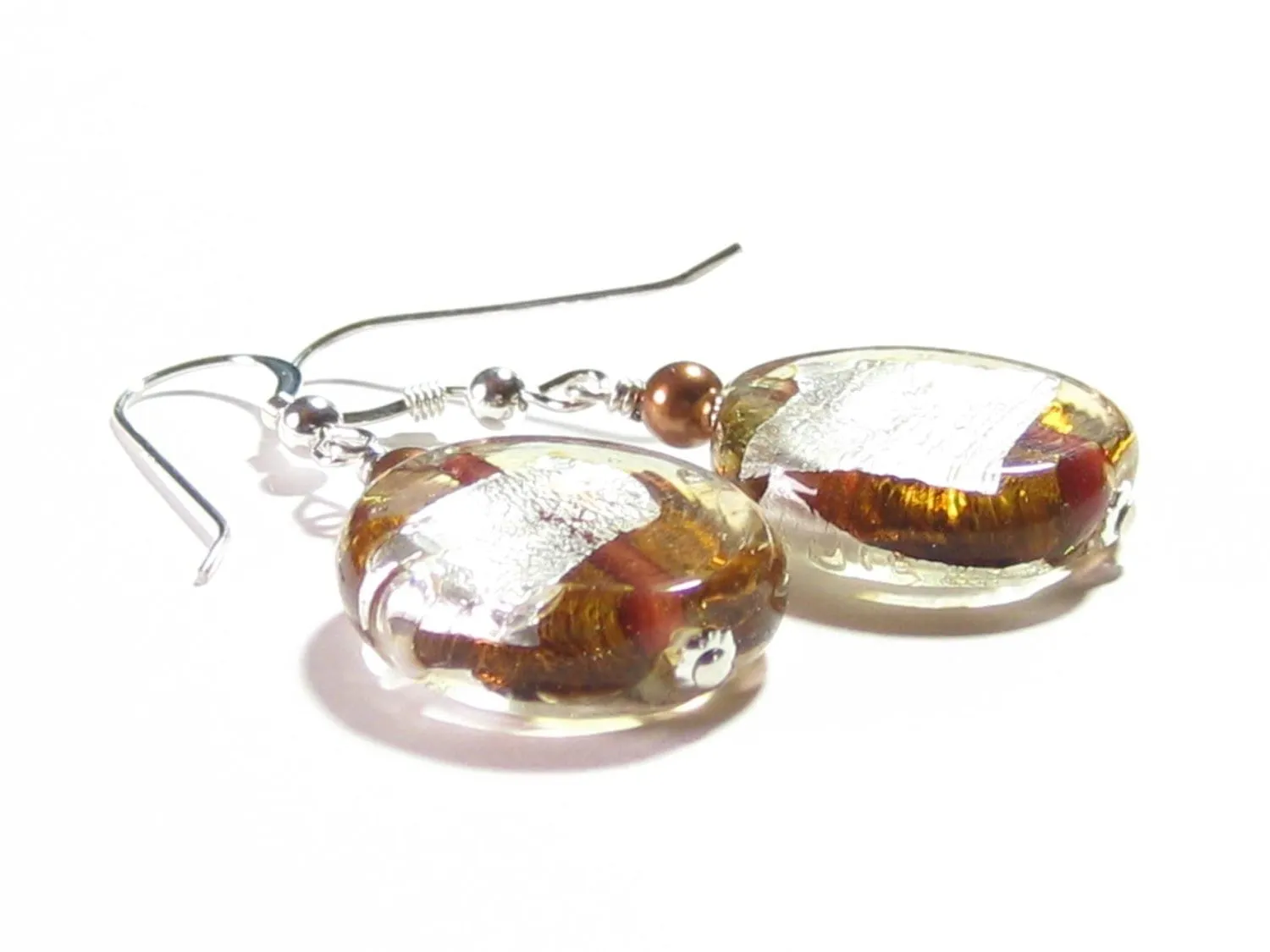 Murano Glass Topaz Disc Silver Earrings, Venetian Glass Custom Made Jewelry