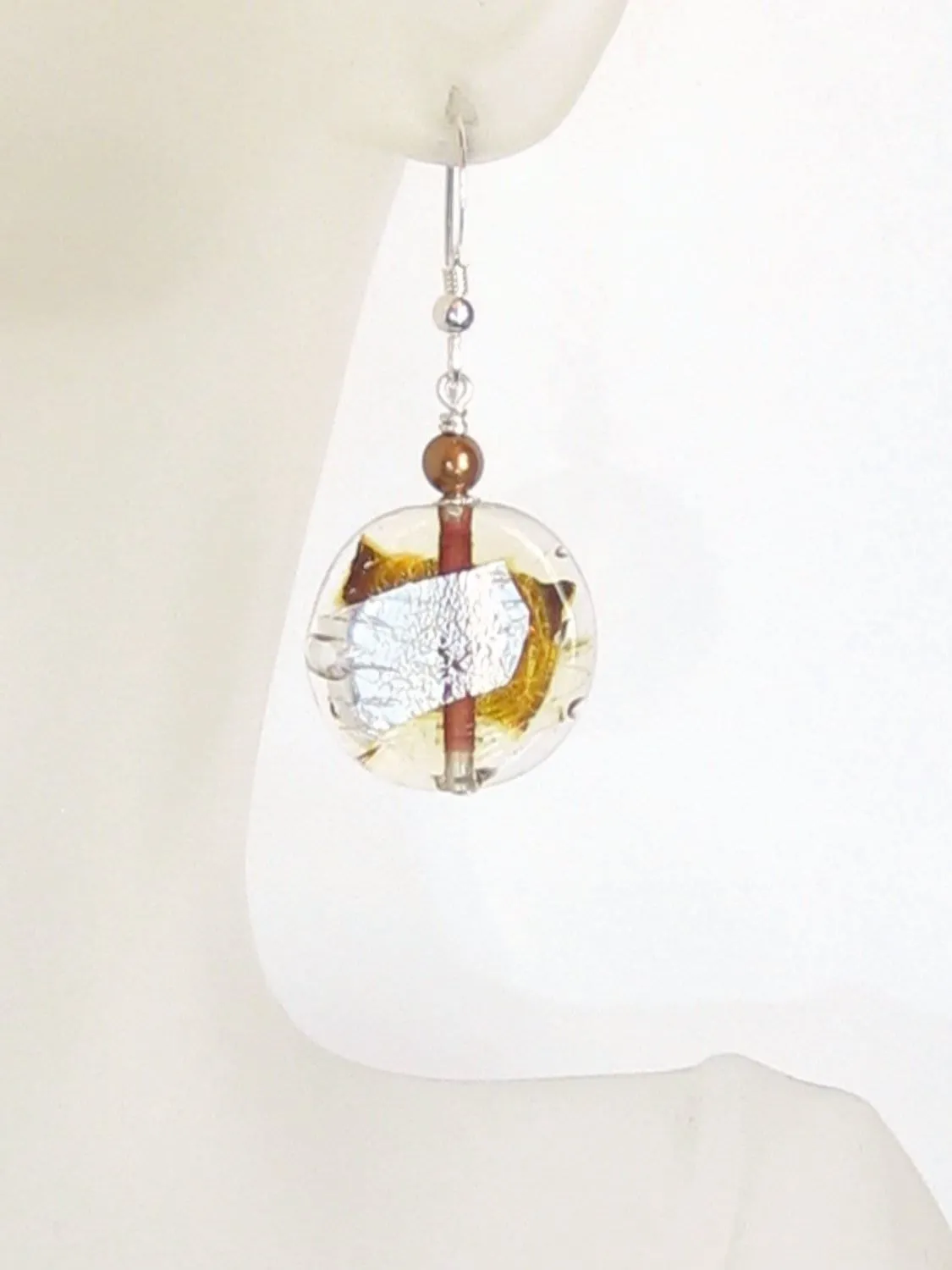 Murano Glass Topaz Disc Silver Earrings, Venetian Glass Custom Made Jewelry