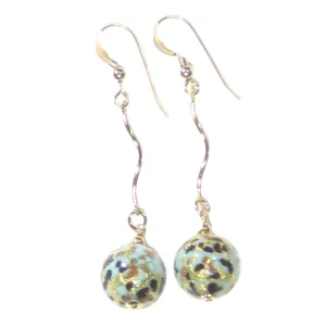 Murano Glass Turquoise Leopard Long Gold Earrings