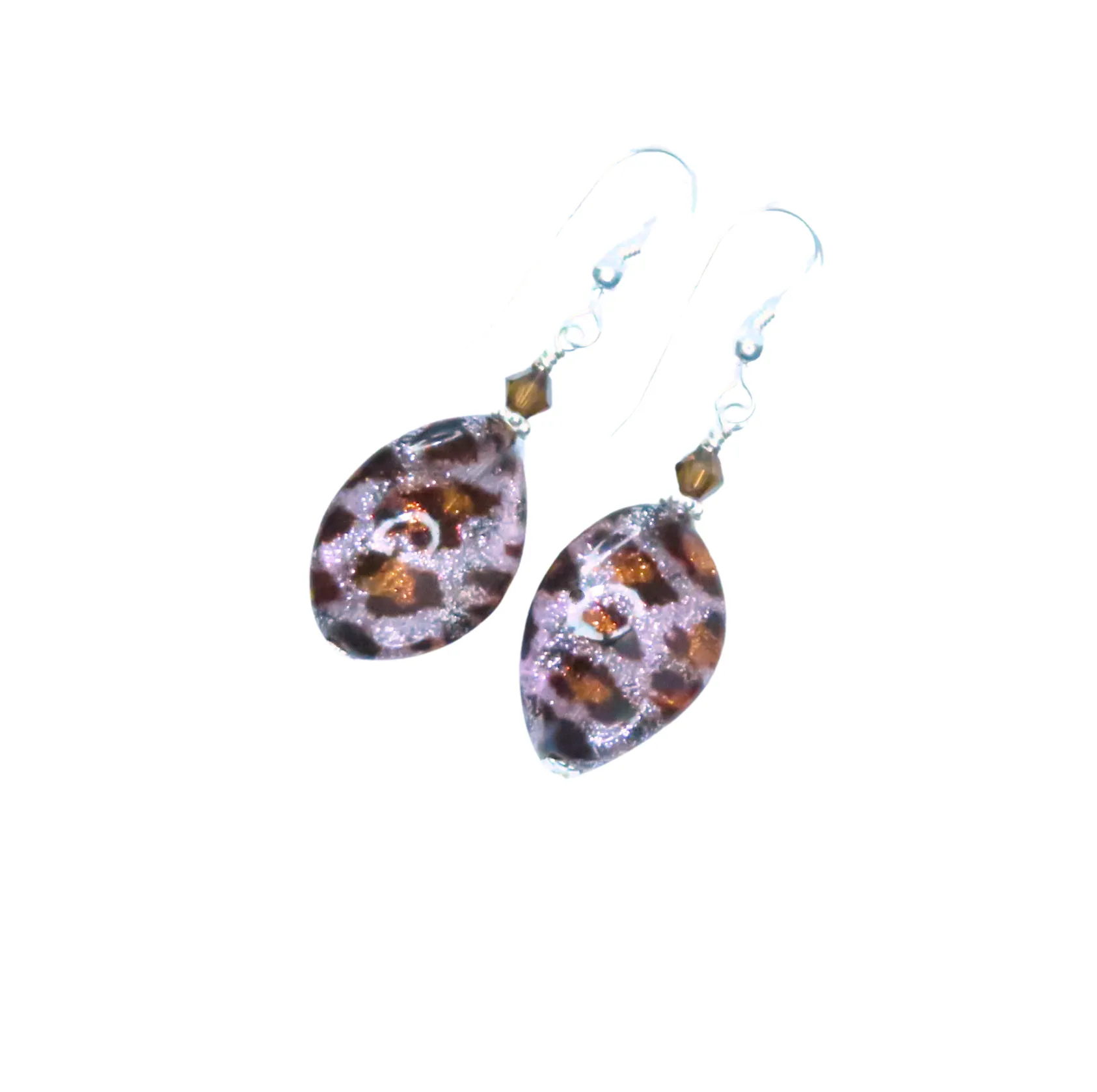 Murano Italian Glass Leopard Twist Sparkle Sterling Silver Earrings