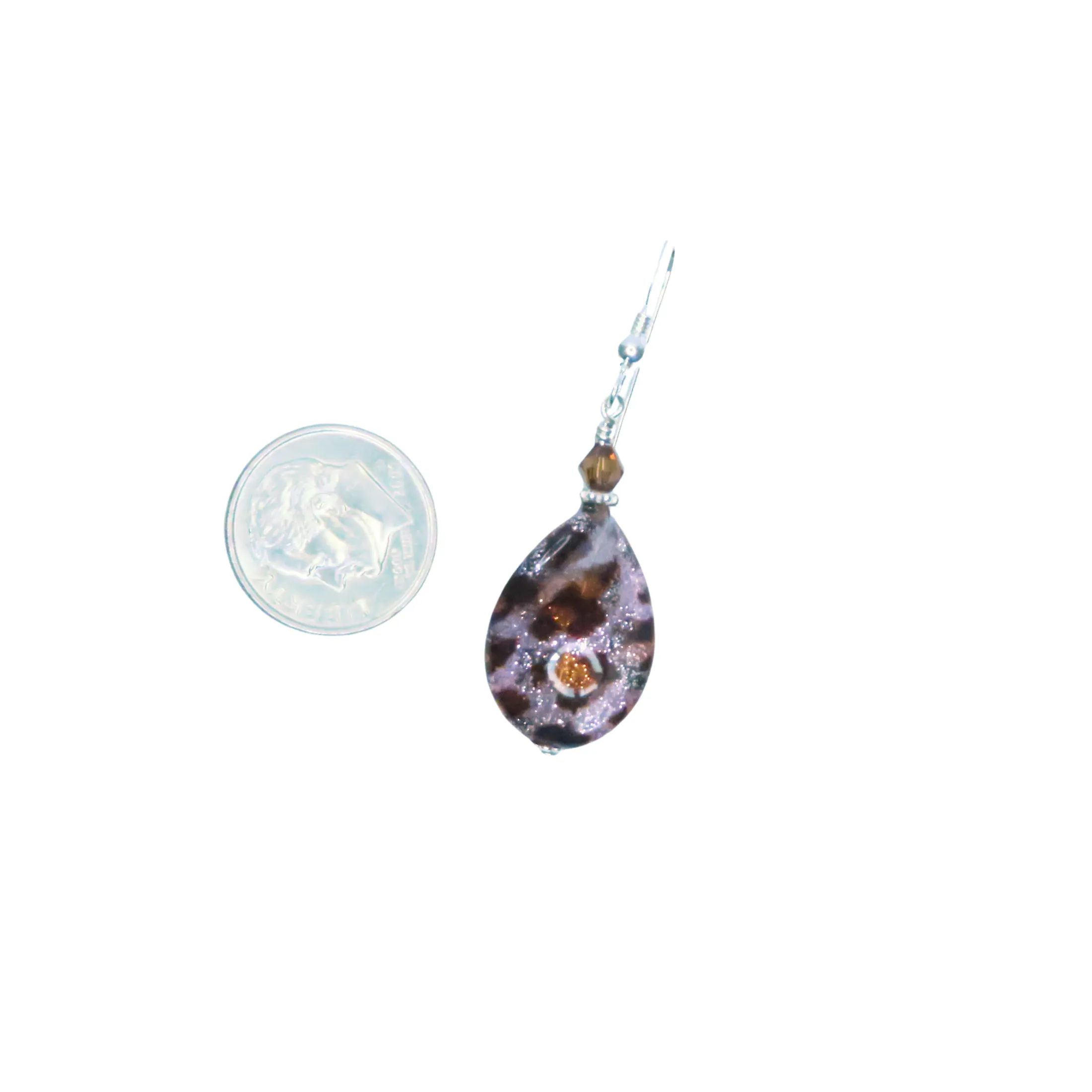 Murano Italian Glass Leopard Twist Sparkle Sterling Silver Earrings