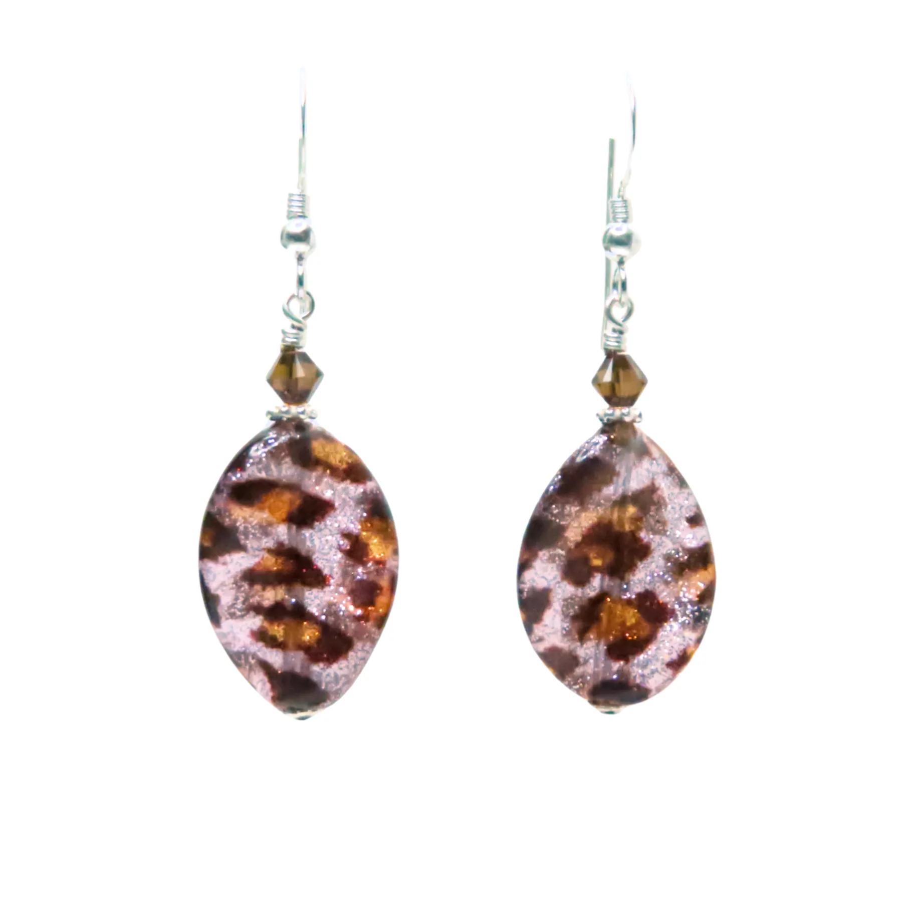 Murano Italian Glass Leopard Twist Sparkle Sterling Silver Earrings