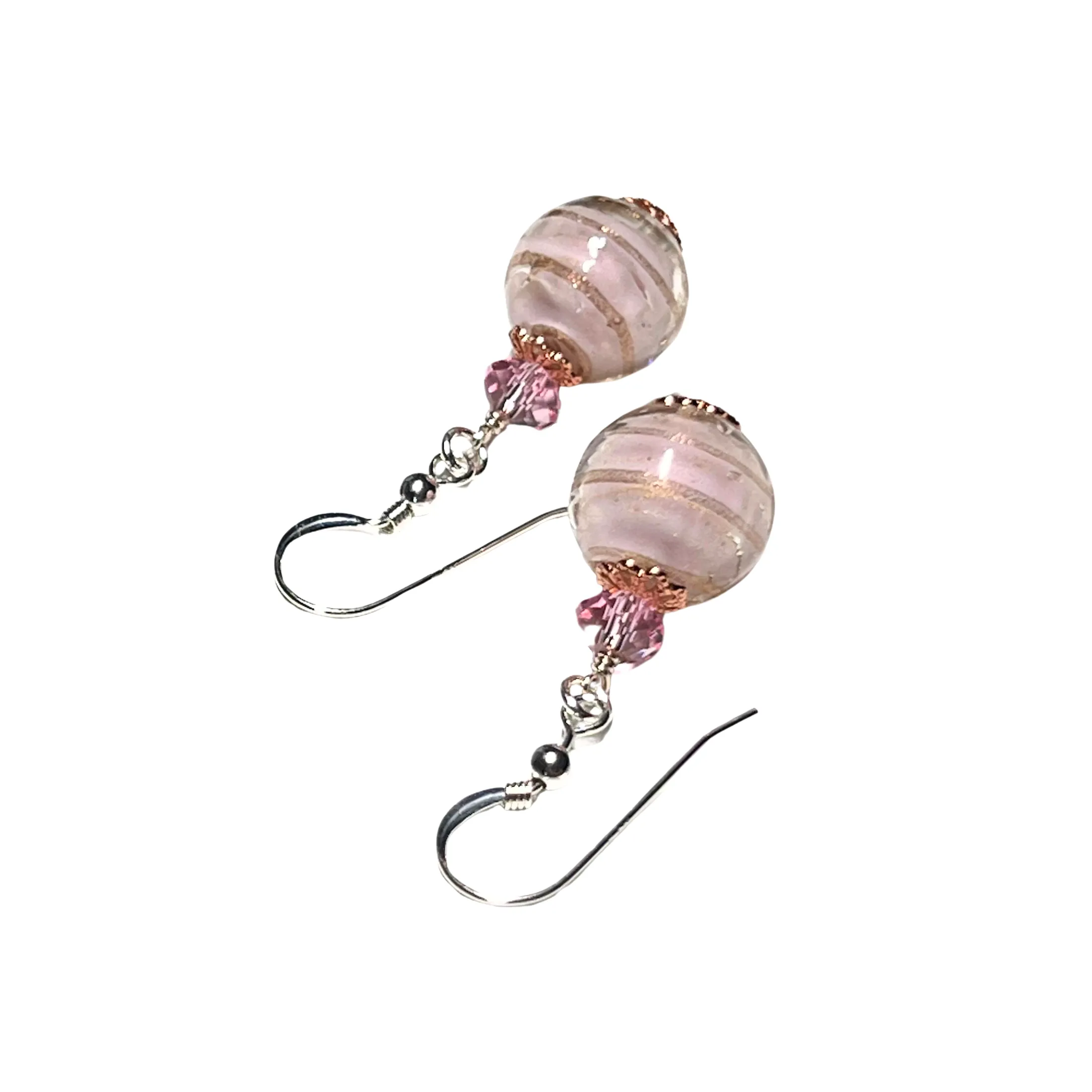 Murano Pale Pink Copper Ball Sterling Silver Earrings
