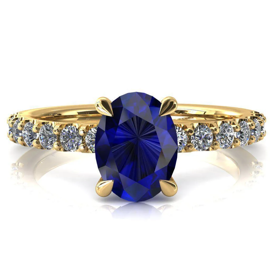 Mylene Oval Blue Sapphire 4 Prong Sculptural Half Eternity Diamond Engagement Ring