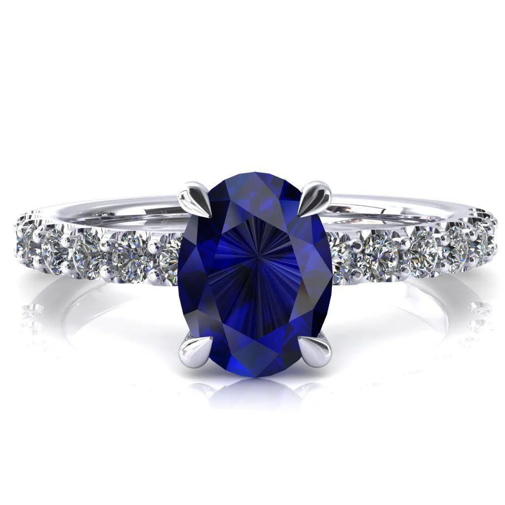Mylene Oval Blue Sapphire 4 Prong Sculptural Half Eternity Diamond Engagement Ring