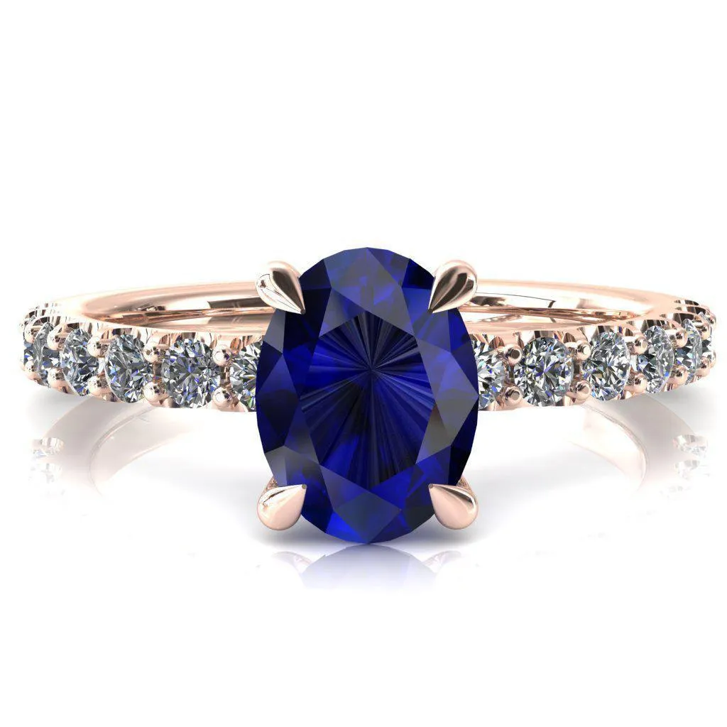 Mylene Oval Blue Sapphire 4 Prong Sculptural Half Eternity Diamond Engagement Ring