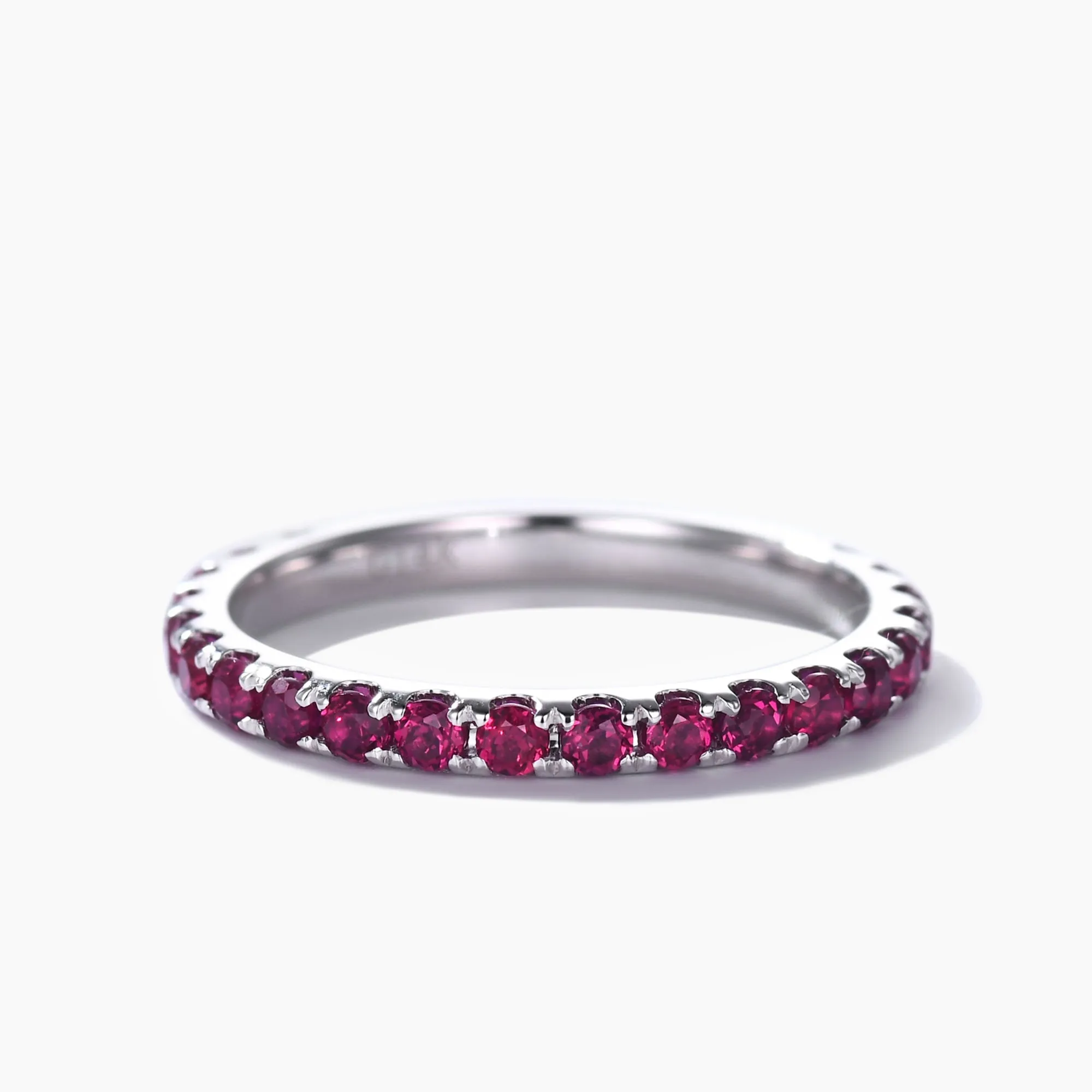 Natural Ruby Wedding Ring For Her 3/4 Eternity Band 14k White Gold Micro Pave 2mm Band