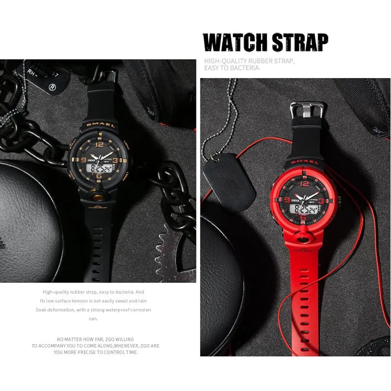 New 2022 SMAEL Brand Solar Energy Watch Digital Quartz Men Sports Watches Multifunctional Dual Time Outdoor Military Wristwatch