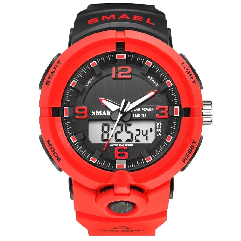 New 2022 SMAEL Brand Solar Energy Watch Digital Quartz Men Sports Watches Multifunctional Dual Time Outdoor Military Wristwatch