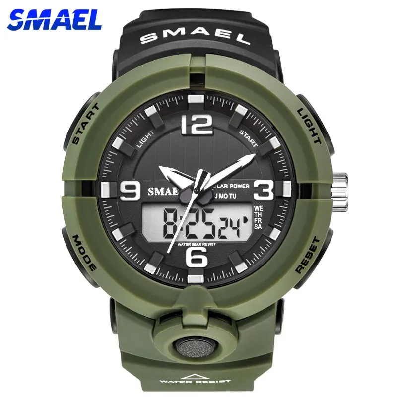 New 2022 SMAEL Brand Solar Energy Watch Digital Quartz Men Sports Watches Multifunctional Dual Time Outdoor Military Wristwatch