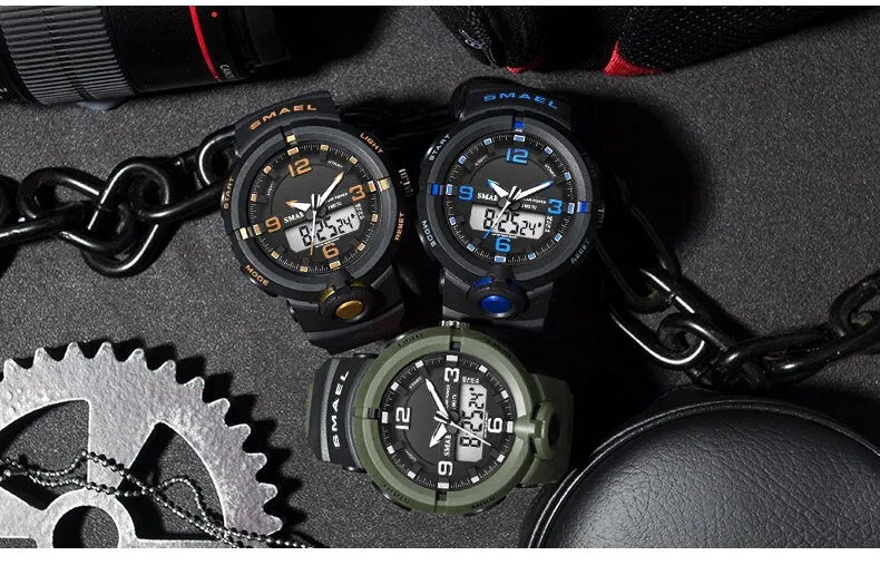 New 2022 SMAEL Brand Solar Energy Watch Digital Quartz Men Sports Watches Multifunctional Dual Time Outdoor Military Wristwatch