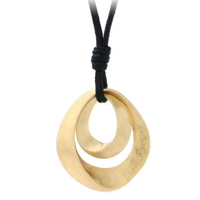 New Simple Luxury Jewelry Black Leather Long Necklace Women Alloy Wire Drawing Double Water Drop Pendant Necklace Friend Bijoux