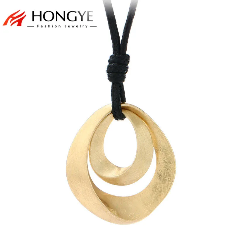 New Simple Luxury Jewelry Black Leather Long Necklace Women Alloy Wire Drawing Double Water Drop Pendant Necklace Friend Bijoux
