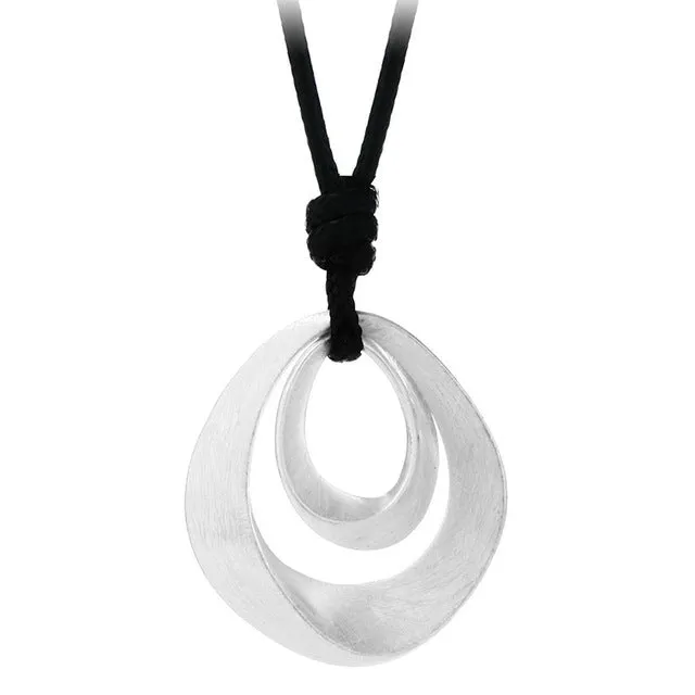 New Simple Luxury Jewelry Black Leather Long Necklace Women Alloy Wire Drawing Double Water Drop Pendant Necklace Friend Bijoux