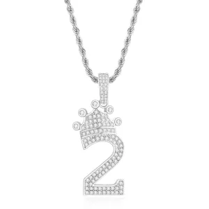 Number 2 Crown Created Diamond Pendant Necklace 23.62''