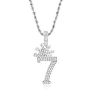 Number 7 Crown Created Diamond Pendant Necklace 23.62''