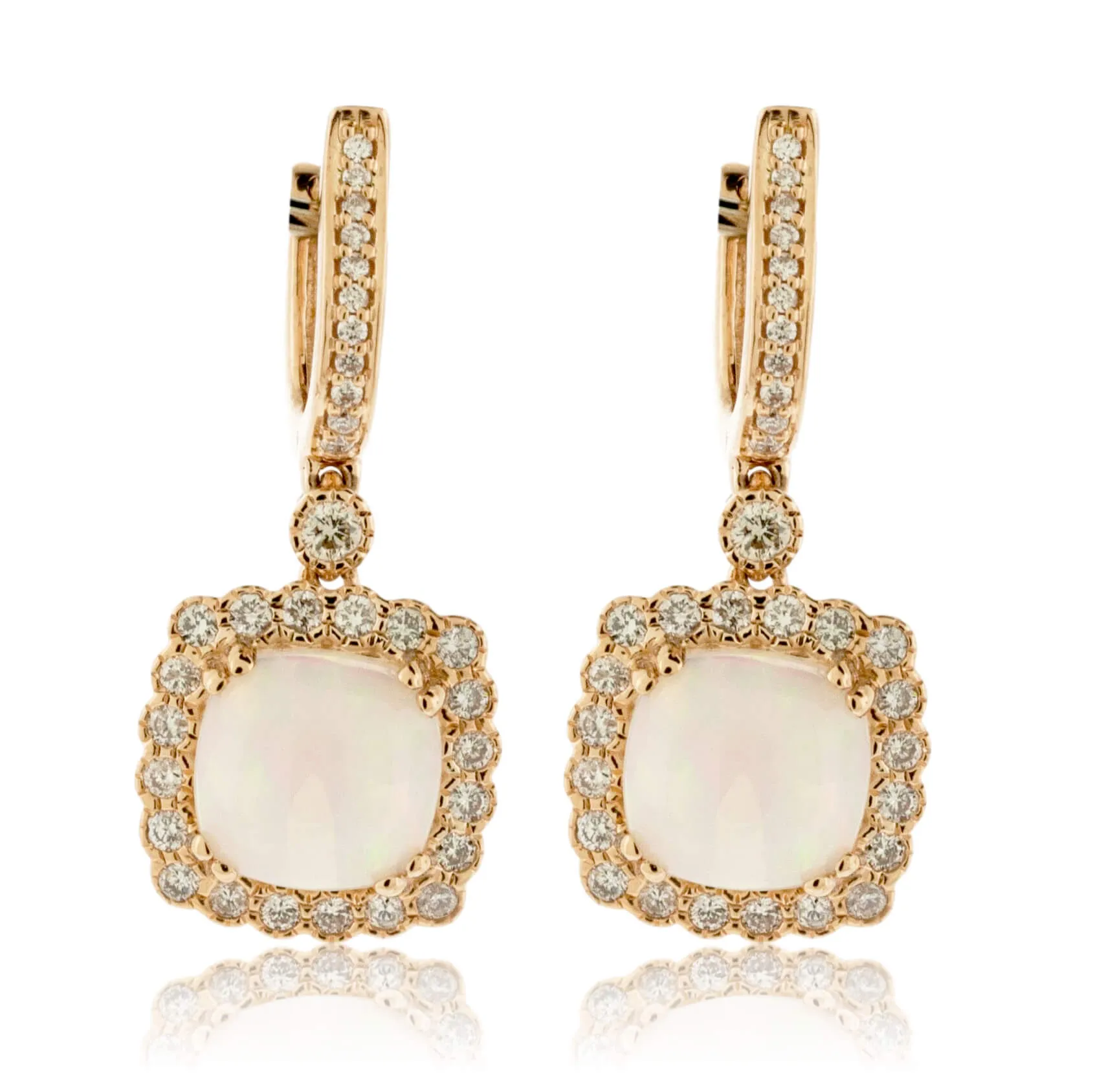Opal Cabochon Dangle Milgrain Style Earrings