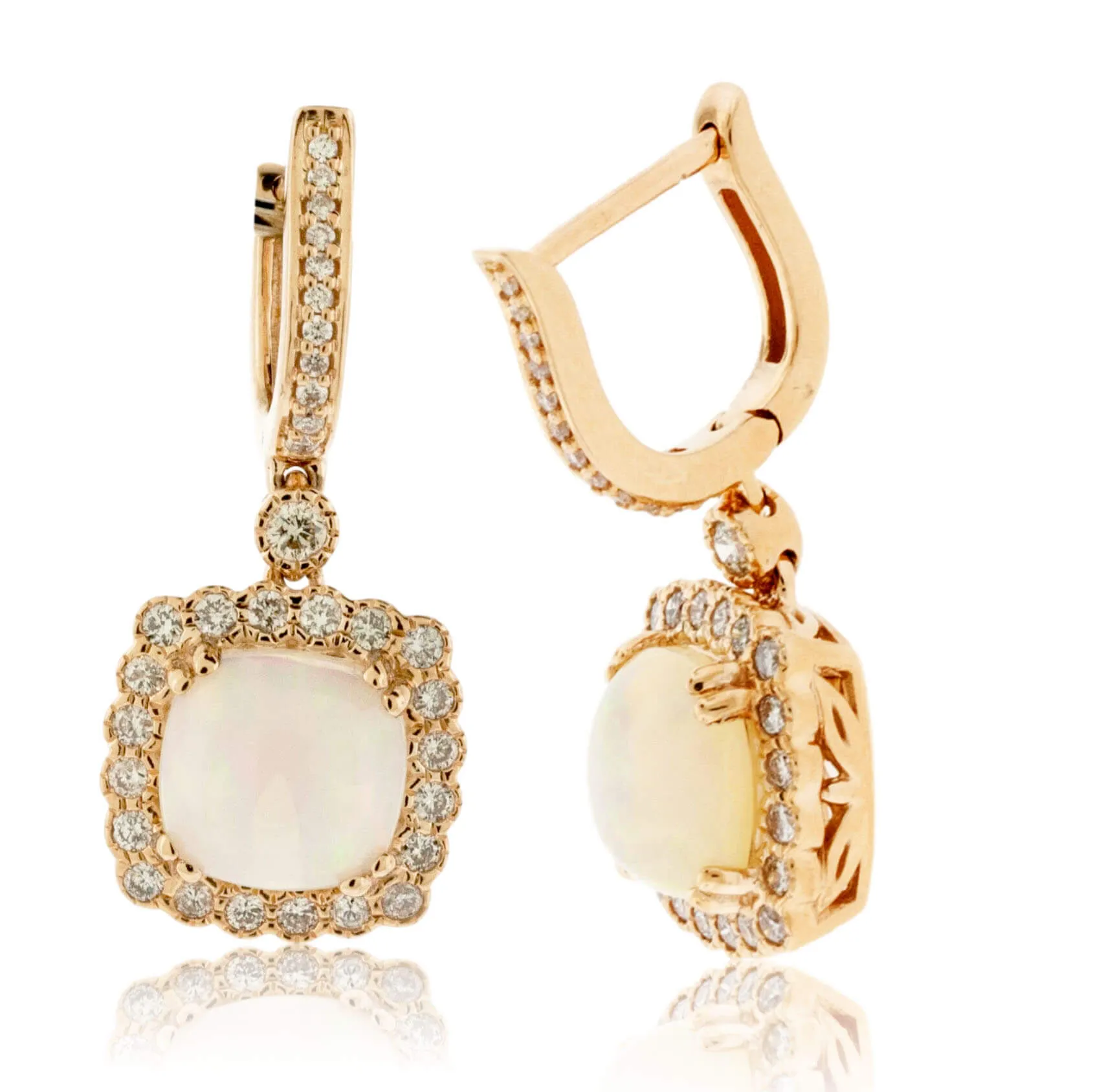 Opal Cabochon Dangle Milgrain Style Earrings
