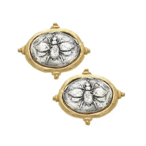 Oval Bee Intaglio Clip Earrings