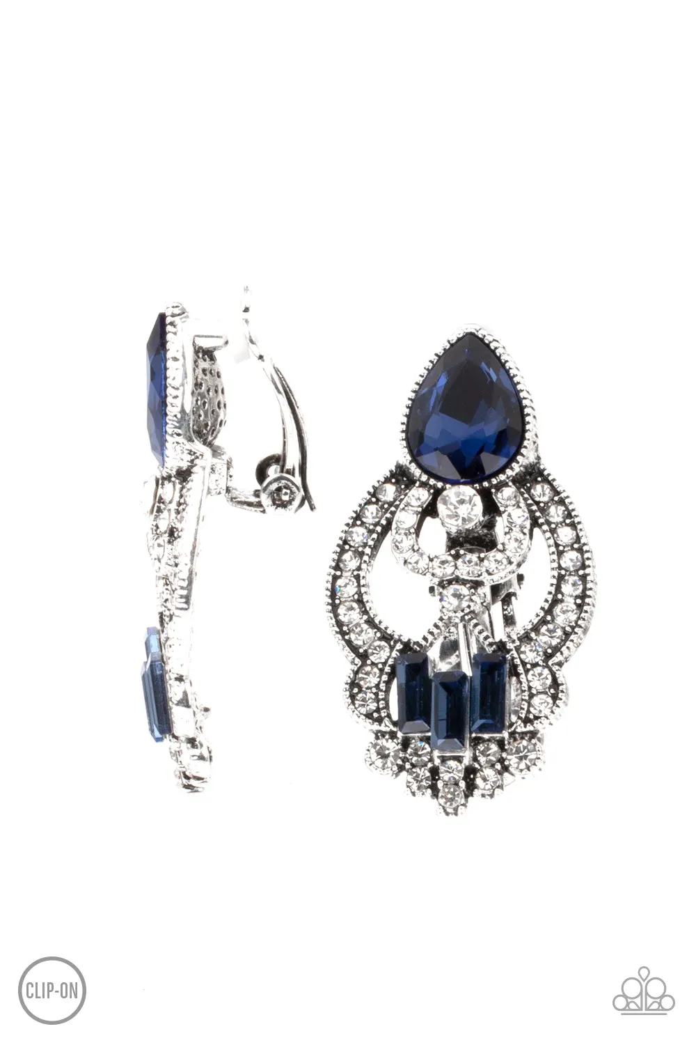 Paparazzi Glamour Gauntlet - Blue/White Clip-On Earrings