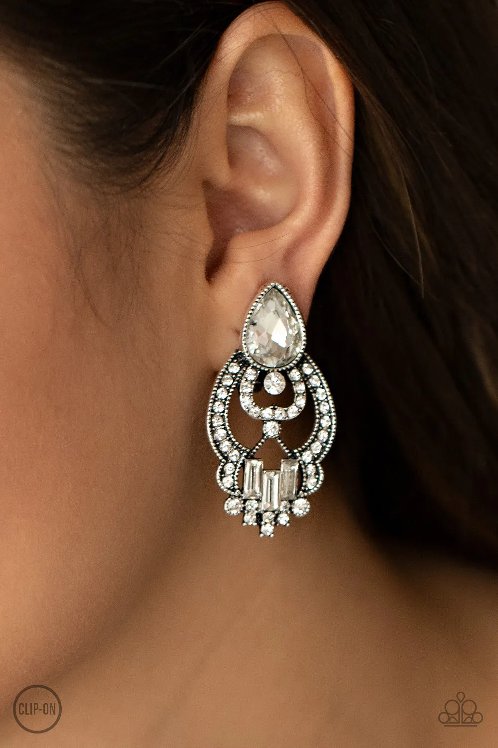 Paparazzi Glamour Gauntlet - Blue/White Clip-On Earrings