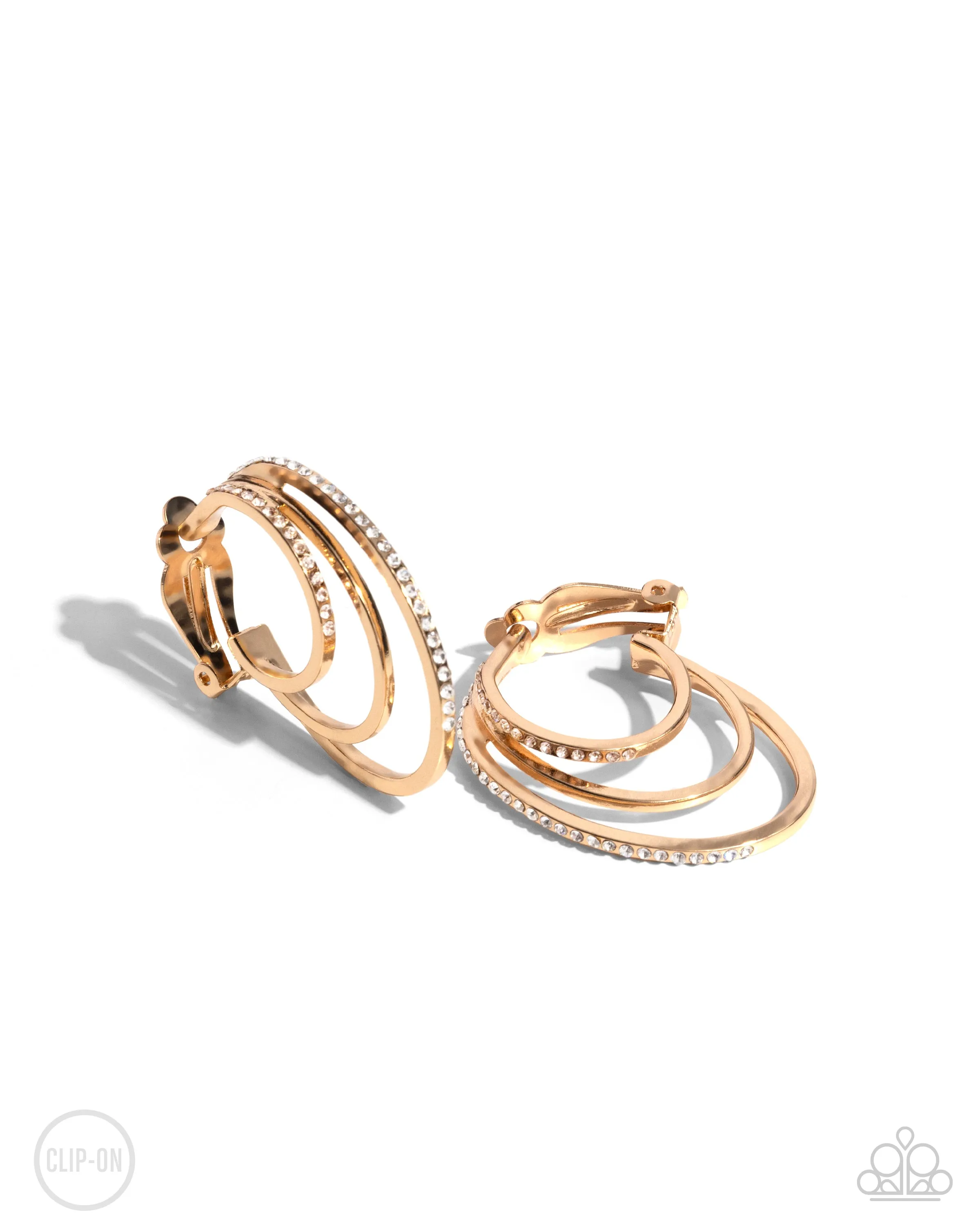 Paparazzi Triad Trek - Gold Clip On Earrings