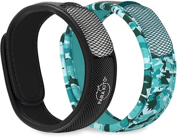 PARA'KITO Mosquito Repellent Bracelets   Refill Pellets Bundle, Mosquito Bracelets, Peppermint Oil, DEET Free Mosquito Repeller, Hiking Accessories, 2 Wristbands & 2 Refills (Black   Conceal)