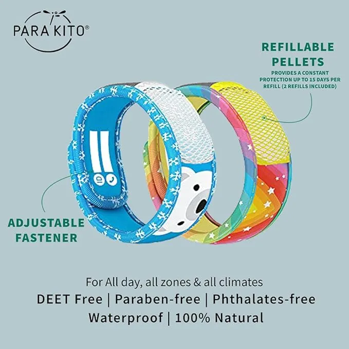 PARA'KITO Mosquito Repellent Pack - 2 Kids Wristbands & 2 Refills Rainbow/Polar Bear