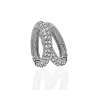 Pave Silver Tone Hoop-Eze Earrings