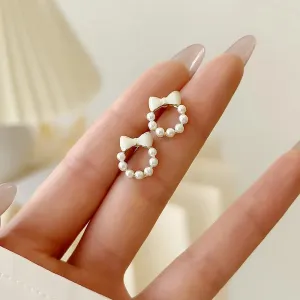 Pearl & Bow Clip on Earrings