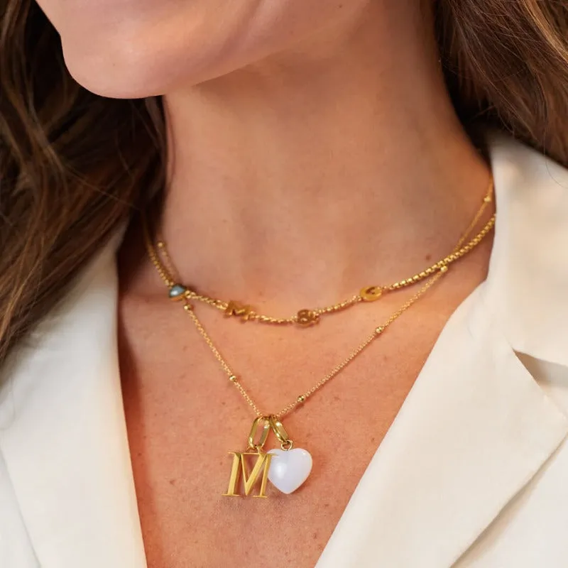 Pearl Birthstone And Initial Letters Pendant Chain Necklace
