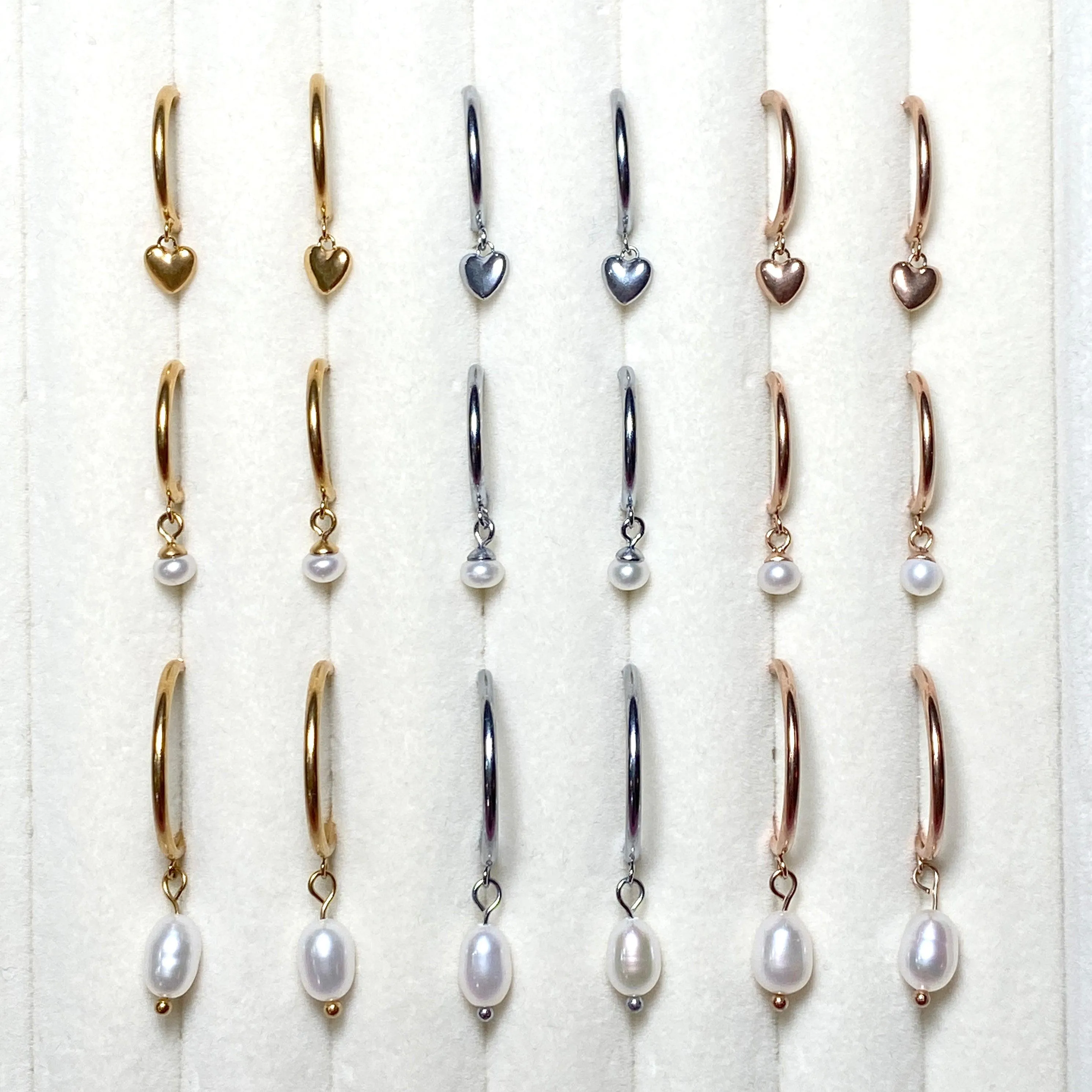 PEARL DANGLE SMALL HOOP CLIP-ON EARRINGS IN ROSE GOLD
