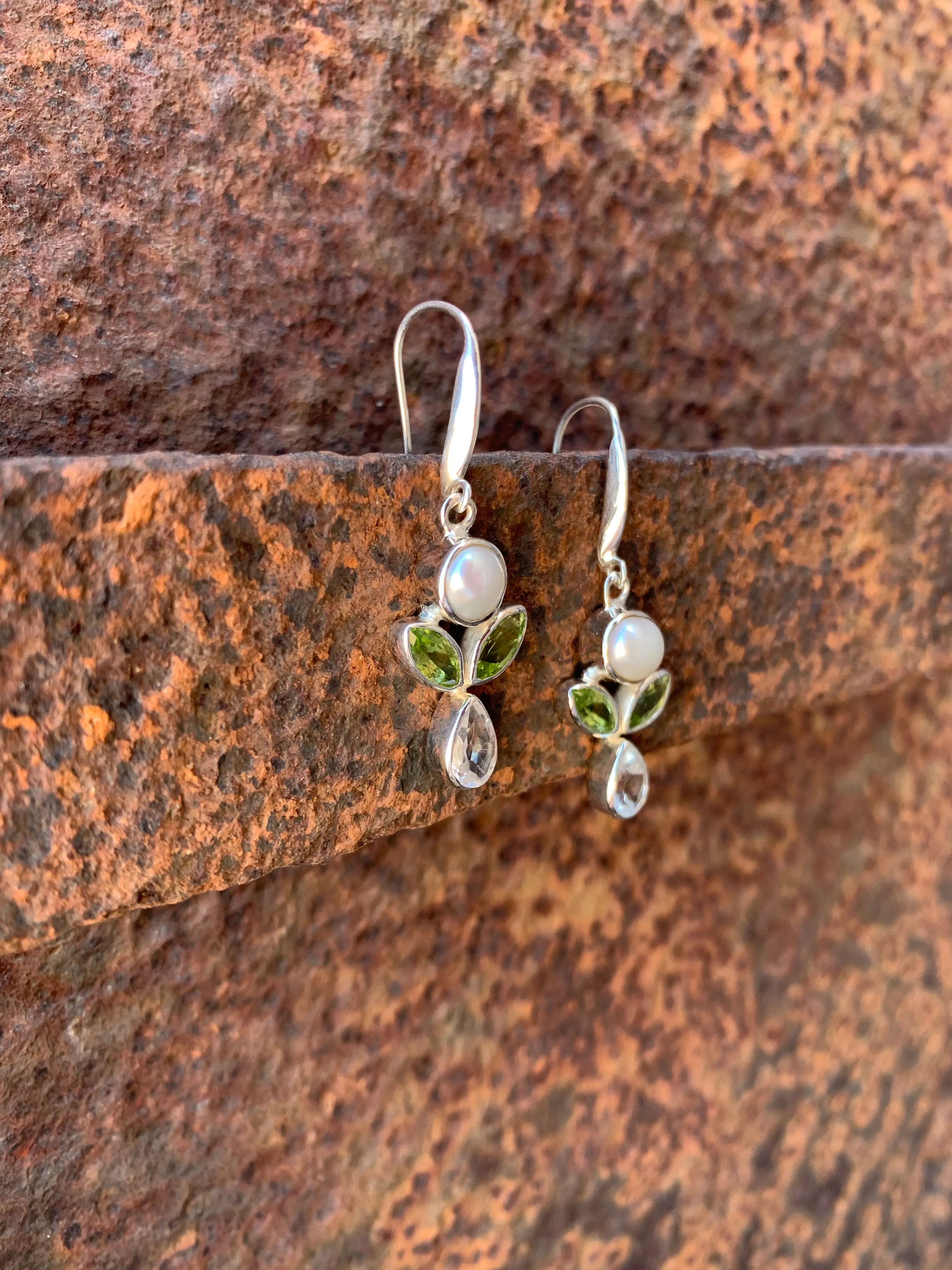 Peridot, Pearl and Topaz earrings
