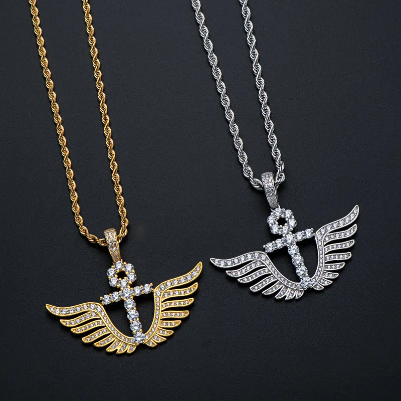 Personality Cross Wings Created Diamond Pendant Necklace 23.62''