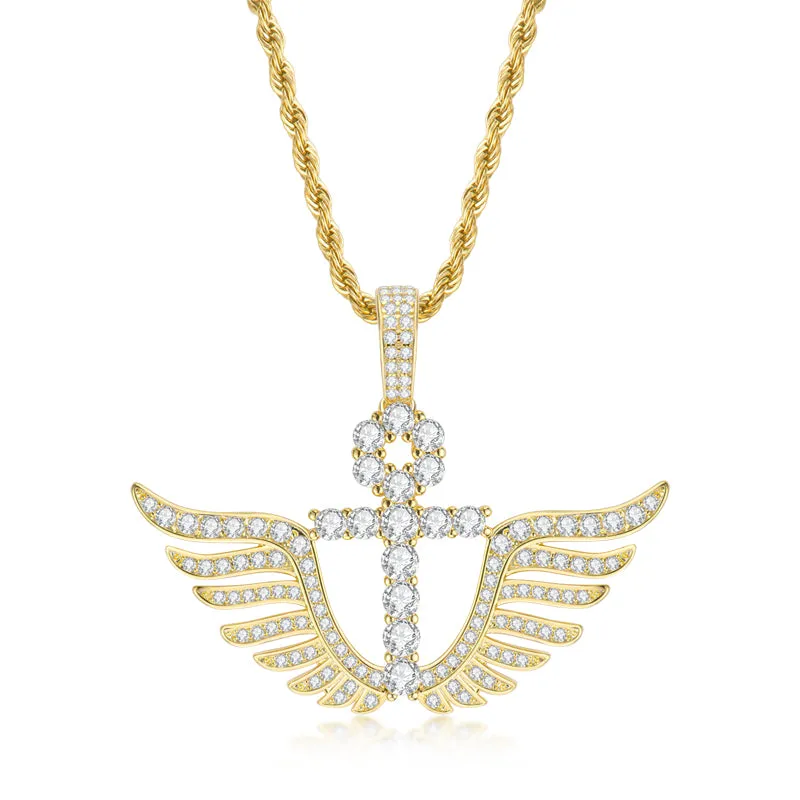 Personality Cross Wings Created Diamond Pendant Necklace 23.62''