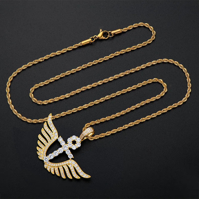 Personality Cross Wings Created Diamond Pendant Necklace 23.62''