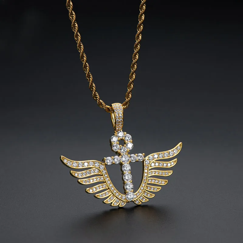 Personality Cross Wings Created Diamond Pendant Necklace 23.62''