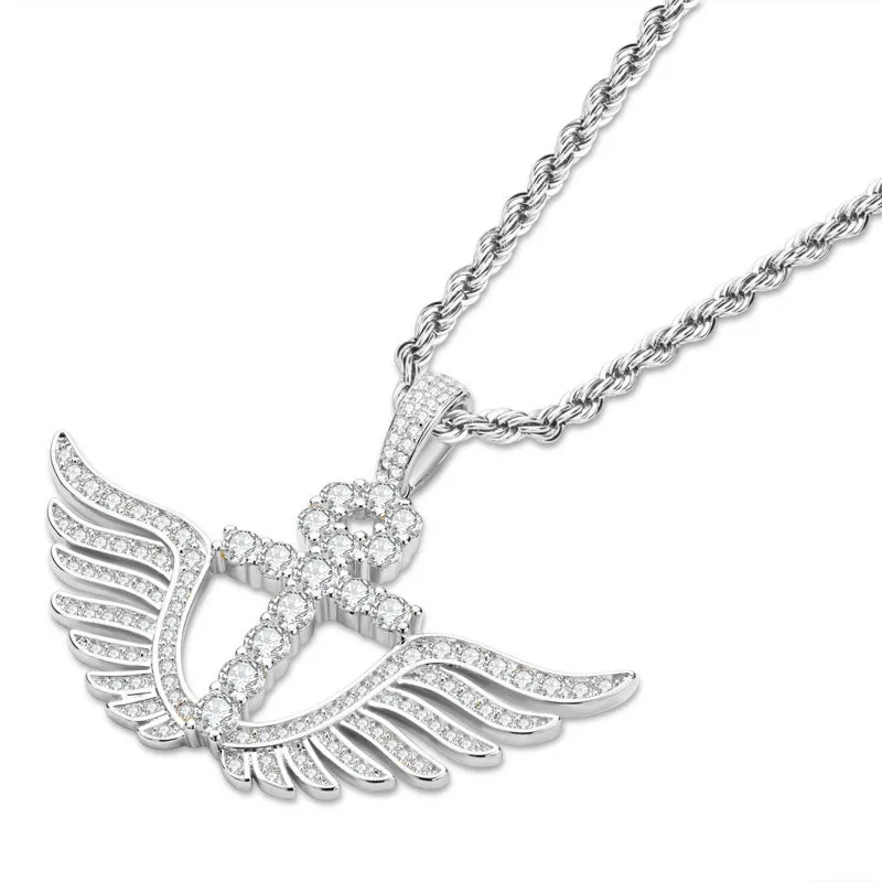Personality Cross Wings Created Diamond Pendant Necklace 23.62''