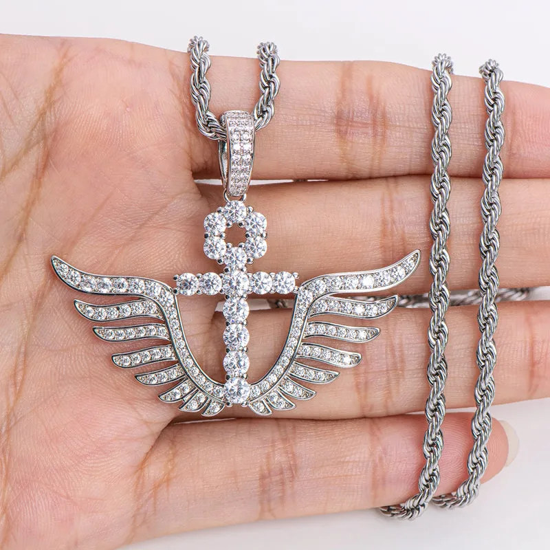 Personality Cross Wings Created Diamond Pendant Necklace 23.62''