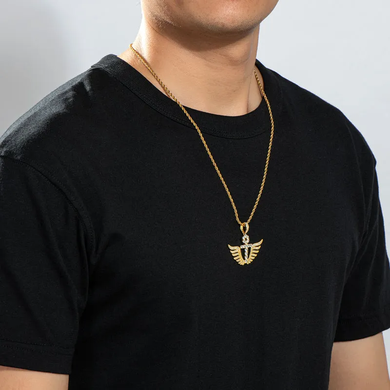Personality Cross Wings Created Diamond Pendant Necklace 23.62''