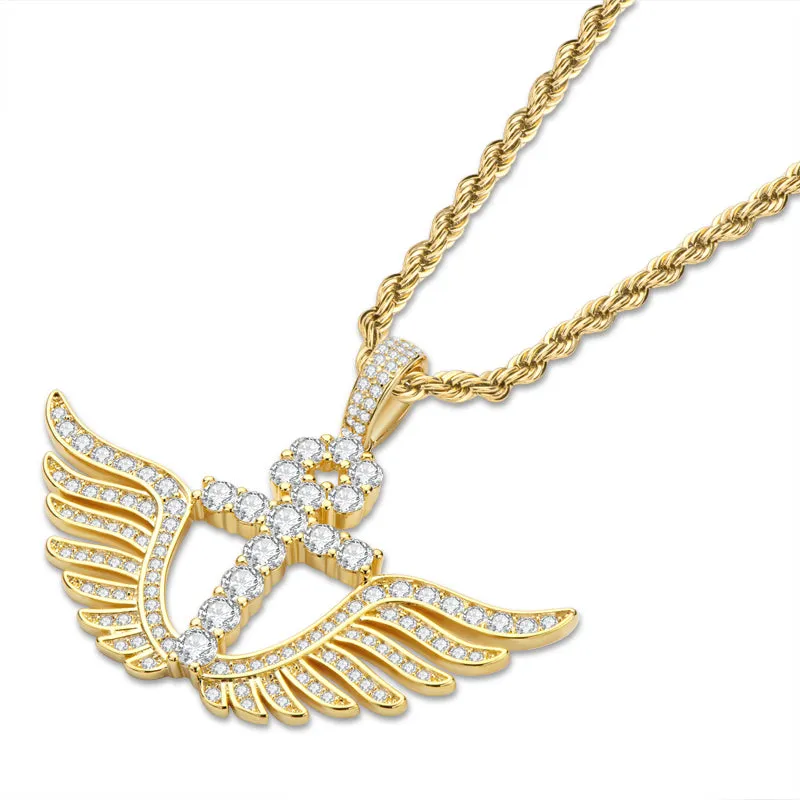 Personality Cross Wings Created Diamond Pendant Necklace 23.62''
