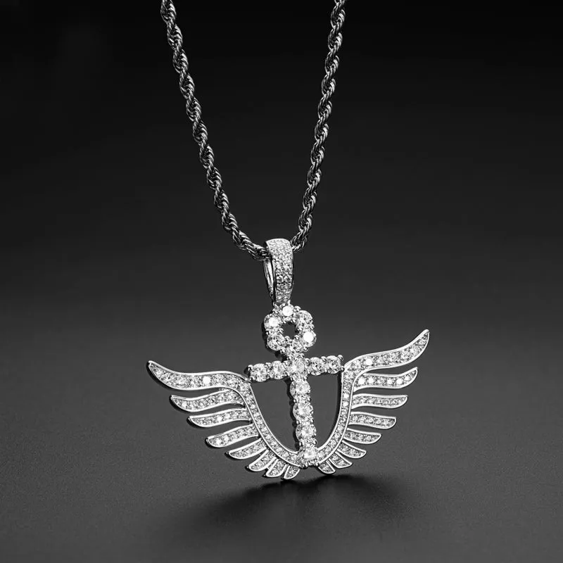 Personality Cross Wings Created Diamond Pendant Necklace 23.62''