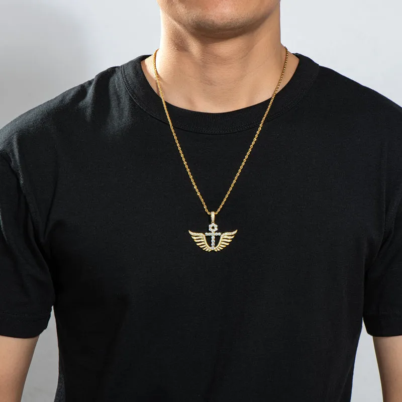 Personality Cross Wings Created Diamond Pendant Necklace 23.62''