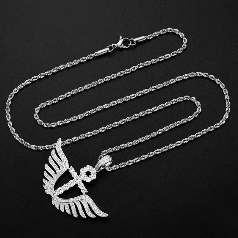 Personality Cross Wings Created Diamond Pendant Necklace 23.62''
