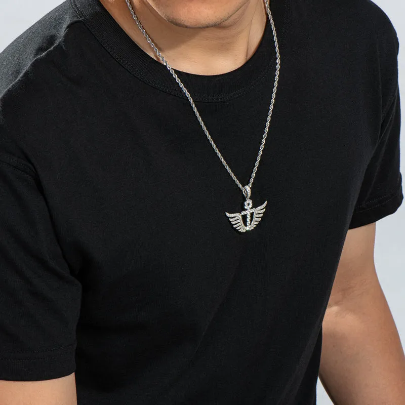 Personality Cross Wings Created Diamond Pendant Necklace 23.62''