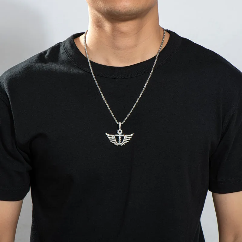 Personality Cross Wings Created Diamond Pendant Necklace 23.62''