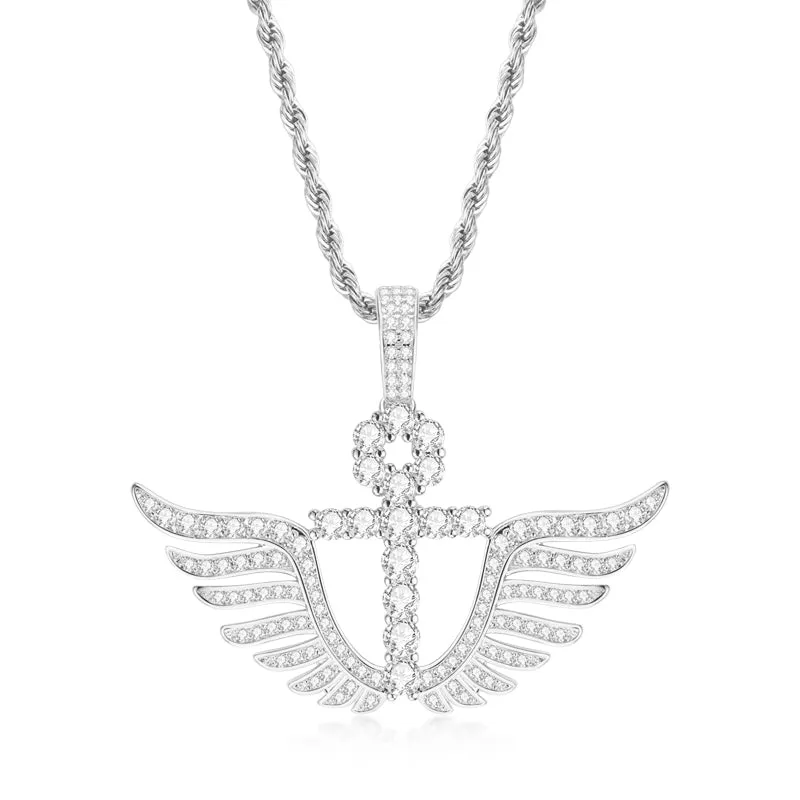 Personality Cross Wings Created Diamond Pendant Necklace 23.62''