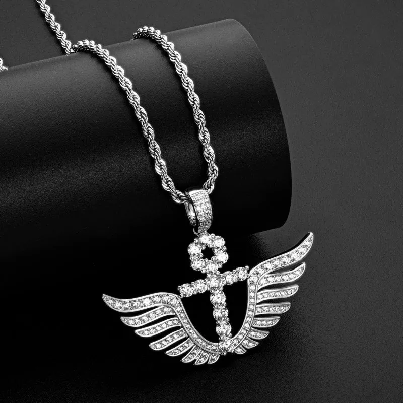 Personality Cross Wings Created Diamond Pendant Necklace 23.62''