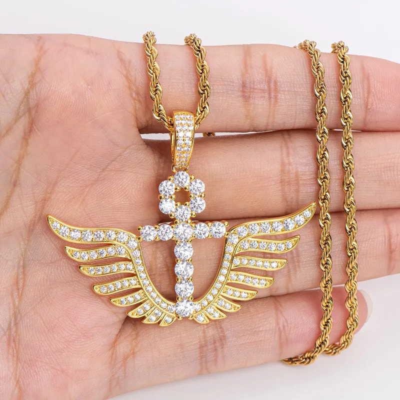 Personality Cross Wings Created Diamond Pendant Necklace 23.62''